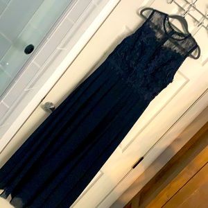 Navy lace and chiffon dress